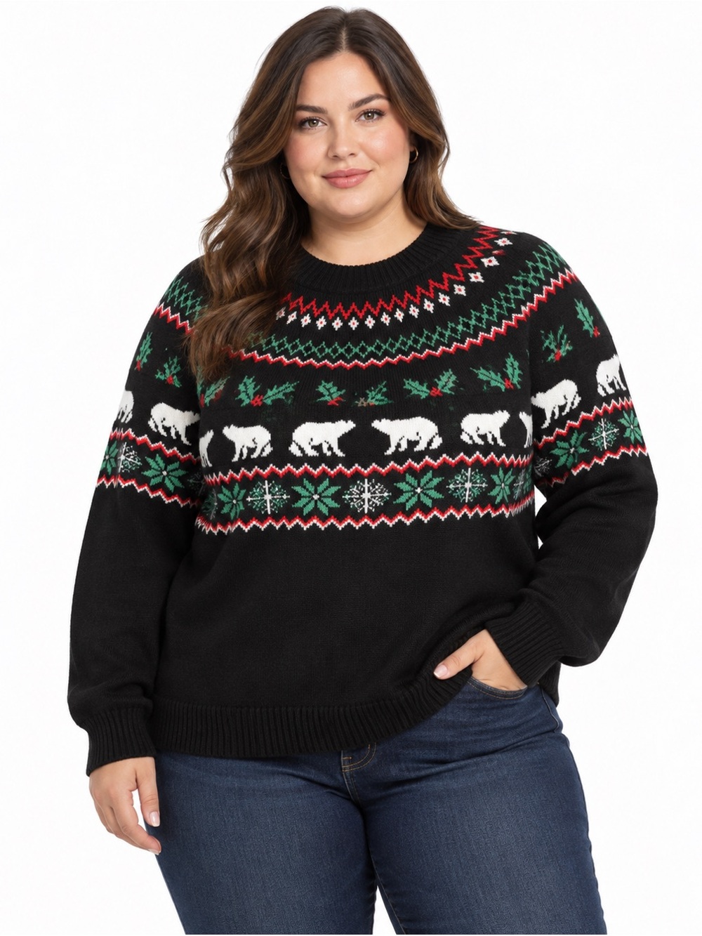 H&M Black Fair Isle Polar Bear Christmas Sweater Women’s XXL